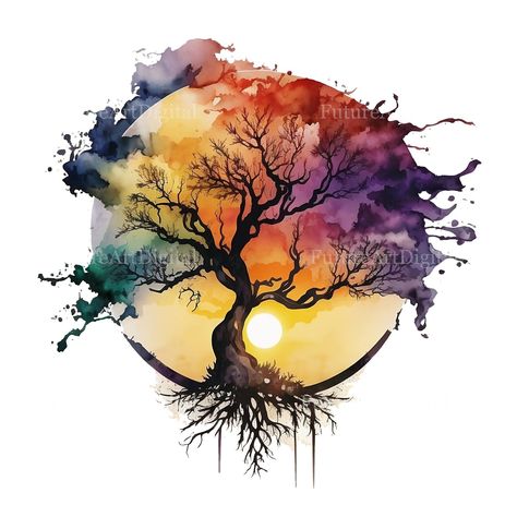 Watercolor Tree of Life With Sunset Sublimation PNG, Tree of Life... Watercolor Tree Of Life, Art Supplies Storage, Eco Friendly Art, Clark Art, Watercolor Tree, Viria, Painting Medium, Color Magic, Drawing Supplies