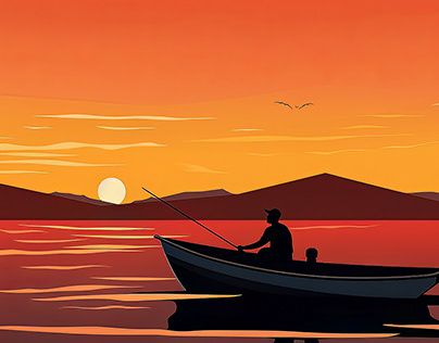 Fishing On Boat, Boat In Water, Water Silhouette, Boat Silhouette, Decorated Flower Pots, Fishing Boat, In Water, Fishing Boats, Graphic Design Illustration