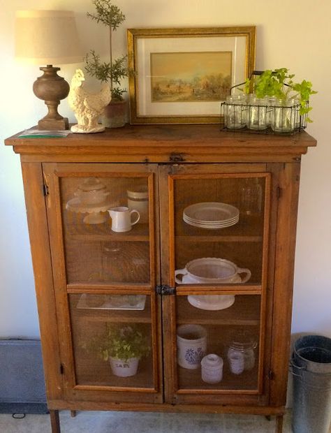 Homestead Revival: Pie Safe Love! Farmhouse kitchen decor. Pie Hutch, Meat Safe Cabinet, Antique Pie Safe Decorating Ideas, Antique Jelly Cupboard, Meat Safe, Antique Pie Cabinet, Pie Cabinet, Pie Safe Decor Display, Pie Safe Cabinet Makeover