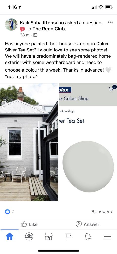 Dulux Silver Tea Set Exterior, Silver Tea Set Dulux Paint, Painted Brick Colors For House Exterior, Dulux Silver Tea Set, Exterior Entrance, Painted Brick House, Painting House, House Colours, Dulux Paint