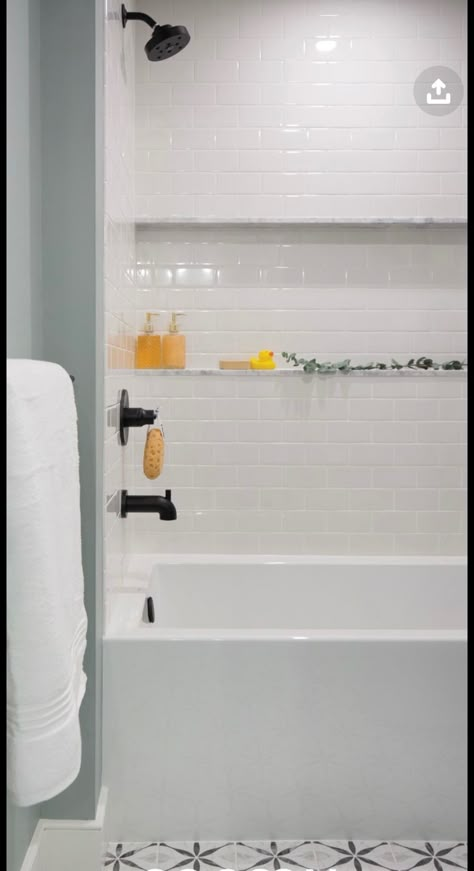 Bath Tub Subway Tile Ideas, White Tile Bathtub Walls, Tile Shower Over Tub, Porcelain Tub Shower Combo, Bathtub White Subway Tile, Subway Tile Shower Bath Combo, Bathtub With Subway Tile, Simple Bathtub Tile Ideas, Alcove Tub Tile Surround