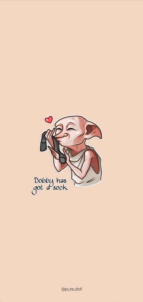 Dobby from Harry Potter phone wallpaper holding a sock with a heart with text, Harry Potter Phone Wallpaper, Dobby From Harry Potter, Dobby Quotes, Dobby Sock, Harry Potter Iphone Wallpaper, Harry Potter Valentines, Harry Potter Pets, Dobby Harry, Harry Potter Wallpaper Phone