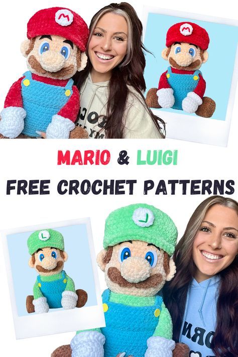 Crocheted Mario Characters, Super Mario Bros Crochet Patterns, Super Mario Sewing Projects, Plush Animal Crochet Pattern, Mario Free Crochet Patterns, Crochet Luigi Pattern Free, Mario And Luigi Crochet Pattern, Super Mario Free Crochet Pattern, Character Crochet Pattern Free