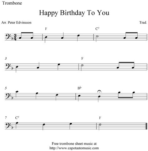 Music Happy Birthday, Trombone Music, Trombone Sheet Music, Free Printable Sheet Music, Diy Mod Podge, Cello Sheet Music, Hymn Sheet Music, Song Notes, Sheet Music Art