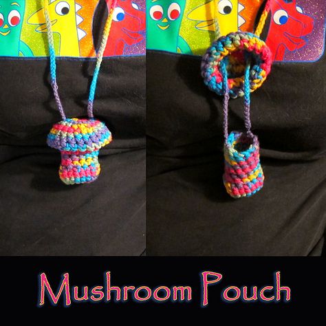 Knit Necklace Pattern Free, Crochet Mushroom Necklace Pattern, Crochet Pouch Necklace Pattern, Crochet Necklace Pouch, Crochet Mushroom Pouch Free Pattern, Crochet Pouch Necklace, Mushroom Pouch, Crochet Crystal, Amigurumi Mushroom