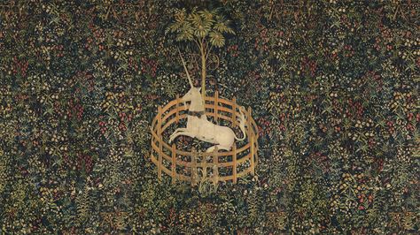 I made a wallpaper of The Unicorn in Captivity segment of the Stirling Tapestries, thought I may as well share it here. Unicorn In Captivity, Tapestry Wallpaper, Unicorn Tapestry, Witch Painting, Castle Painting, Medieval Paintings, A Wallpaper, Smart Things, The Unicorn