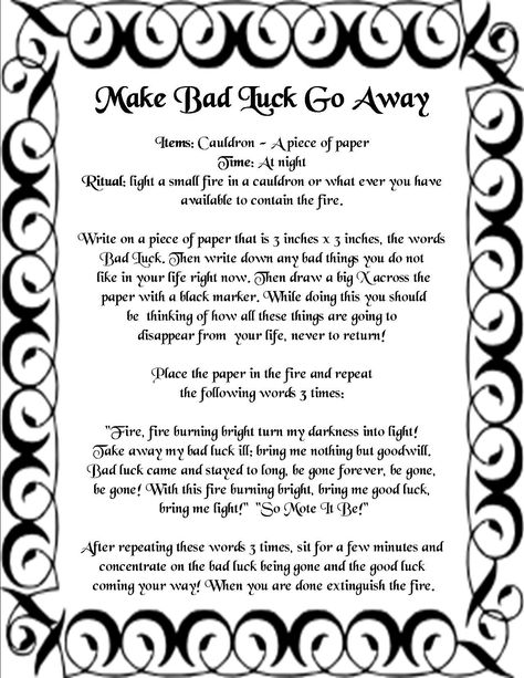 Spells For Good Fortune, Spells To Give Someone Bad Luck, Banish Bad Luck Spell, Bad Luck Spell, Wiccan Chants, Banishing Spells, Luck Magic, Luck Spell, Banishing Spell