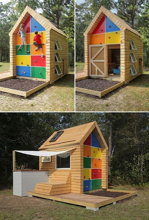 Playhouse for kids filled with tons of little features - love! Playhouse For Kids, Backyard Playhouse, Shed To Tiny House, Flower Tower, Handmade Charlotte, House Shed, Kids Playhouse, Backyard Fun, Kids Room Design