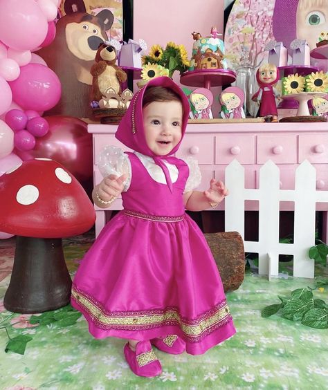 Masha And The Bear Dress Birthday, Marsha Birthday Party, Masha Dress For Kids, Masha Birthday Theme, Masha Theme Birthday Party, Masha And The Bear Party Ideas Birthdays, Masha And Bear Birthday Party Ideas, Masha And The Bear Party Decoration, Marsha And The Bear Party Ideas