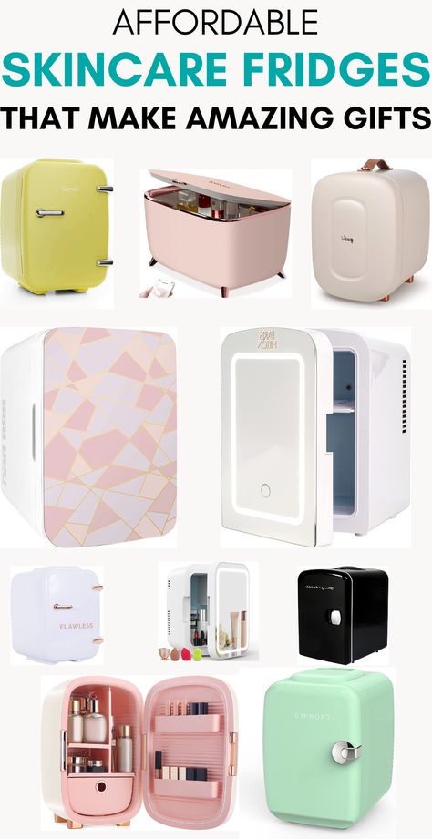 skincare fridge- text reads affordable skincare fridges that make amazing gifts. Cosmetic Fridge, Makeup Fridge, Practical Gifts For Men, Skincare Fridge, Mom Gift Guide, Gift Guide For Men, Gift Guide Women, Perfect Lipstick, The Ordinary Skincare