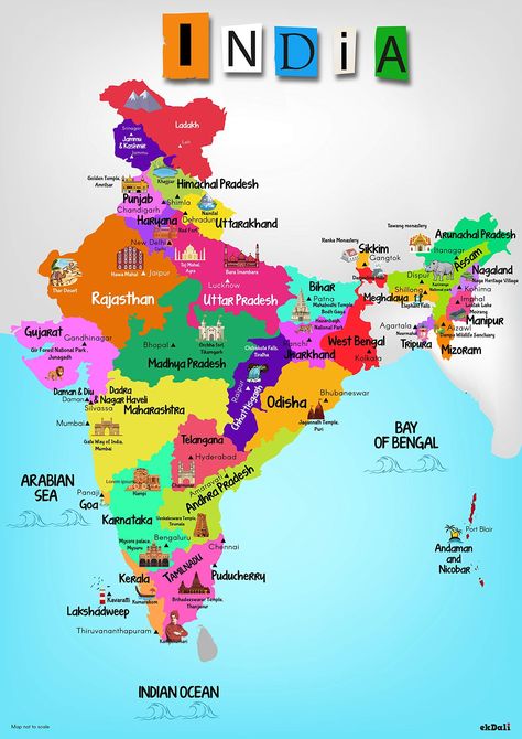 Map Indian, Indian Map, Indian Geography, India World Map, Monument In India, Map Of India, India For Kids, States And Capitals, Kids World Map