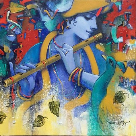 Vishnu Abstract, Flute Painting, Indian Contemporary Art, Indian Artwork, Indian Art Gallery, Indian Painting, Krishna Radha Painting, Indian Artist, Radha Krishna Art