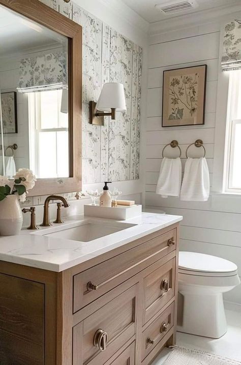 Bridgeton House, Vintage Bathroom Inspiration, Country Cottage Bathroom, Modern Cottage Bathroom, Colonial Bathroom, Vintage Modern Bathroom, Vintage Fixtures, Farmhouse Reno, Future Farmhouse