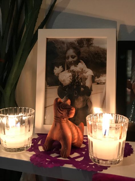 The Xoloitzcuintle/Xoloitzquintle/Xoloitzcuintli, or Xolo is Mexica dog, he helps the dead to travel the way back to the world of the living. Photo and altar by @mercedesuarez Living Photo, The Way Back, My Grandmother, Dia De Muertos, The Dead, To The World, The Way, Candles, The World