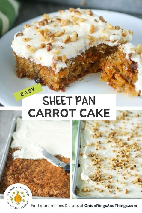 carrot sheet cake with cream cheese frosting Sheet Pan Carrot Cake, Cake With Raisins, Carrot Sheet Cake, Sweet Brunch Recipes, Breakfast Dessert Recipes, Yummy Desserts Easy, Baked Treats, Favorite Dessert Recipes, Best Cake Recipes