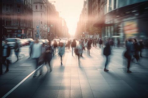 People walking at city street, motion blur effect. Generative AI stock images Walking City, Blur Effect, Busy Street, People Walking, Walking Street, Motion Blur, Rush Hour, Girl Standing, Urban City