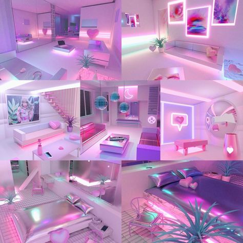 Futuristic Rooms, Vaporwave Room, Futuristic Bedroom, Glam House, Diy Girls Bedroom, Neon Bedroom, Neon Room, Cute Bedroom Ideas, Bohemian Bedroom Decor