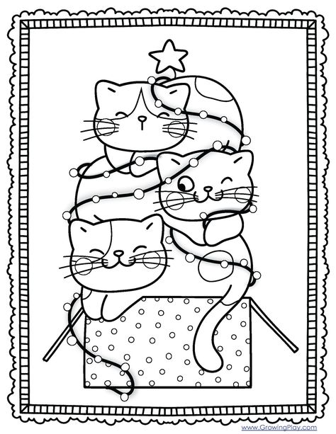 Christmas Cat Coloring Pages, Xmas Drawing, Cat Coloring Pages, Cat Patterns, Christmas Coloring Book, Cat Coloring, Cat Coloring Book, Kitty Coloring, Cat Ideas