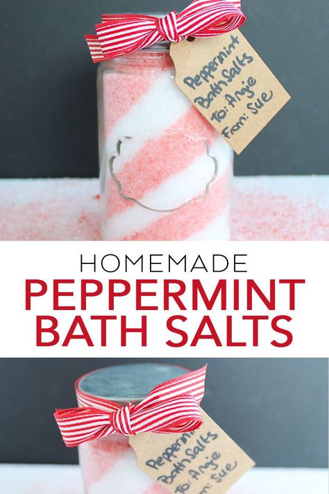 Homemade Salts, Peppermint Bath Salts, Homemade Gift Idea, Gifts For Foodies, Bath Salts Recipe, Mason Jar Projects, Easy Handmade Gifts, Christmas Mason Jars, Mason Jar Crafts Diy