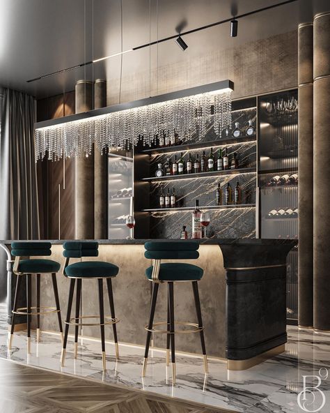 Delve into home bar perfection. @base9studio transformed this home bar into a haven where innovative design seamlessly melds with functional elegance. The space inspires a sense of refined living. What captivates you the most in this dreamy ambiance? Luxurious living starts here. Tap the link in the bio to discover the epitome of luxury! #lifestylebyluxxu #covethouse #luxurylistings #luxuryliving #luxuryrealestate #luxuryrealtor #millionaire #milliondollarhouses #design4all #design #interio... Home Bar Designs Luxury, Interior Designing Ideas, Luxury Bar Design, Bedrooms Interior, Design Gift Ideas, Luxury Mansions Interior, Luxxu Modern Design Living, Home Bar Rooms, Classy Bedroom