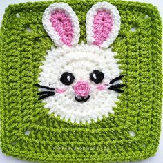 Rabbit Granny Square, Easter Granny Squares, Granny Square Bunny, Bunny Granny Square, Granny Square Pattern Free, Square Crochet Pattern, Crochet Placemat Patterns, Granny Square Pattern, Granny Square Crochet Patterns Free