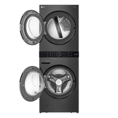 27 in. Black Steel WashTower Laundry Center with 4.5 cu. ft. Front Load Washer and 7.4 cu. ft. Gas Dryer Lg Wash Tower, Lg Washtower, Lg Washer, Laundry Center, Drum Light, Steel Tub, Gas Dryer, Laundry Dryer, Tub Cleaner