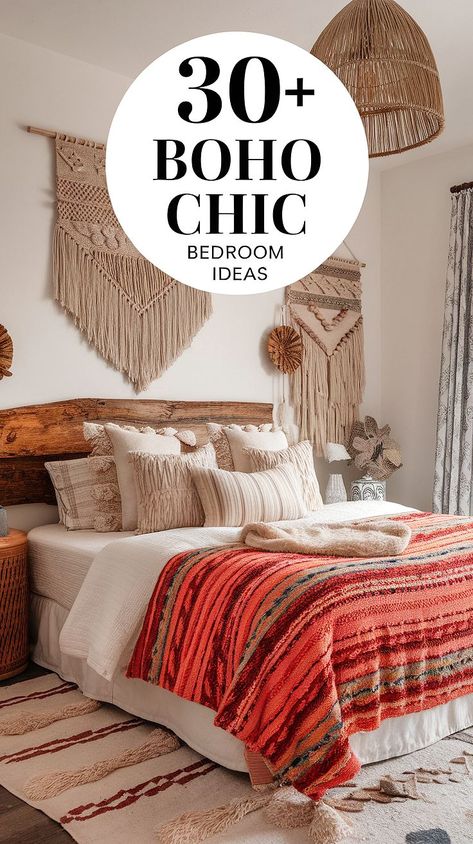 30+ Rattan Boho Chic Bedroom Ideas with Natural Textures Classy Boho Bedroom, Boho Colorful Bedroom, Bedding Texture, Boho Chic Bedroom Ideas, Chic Bedroom Ideas, Rattan Bedroom, Cozy Boho Bedroom, Boho Headboard, Chic Bedrooms