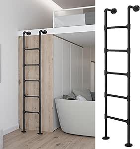 Black RV Bunk Ladder, Wall Mounted Metal Ladder for Loft, Industrial Iron Pipe Bunk Bed Ladder, Indoor Outdoor Climbing Ladders for Dorm Library Bed Deck RV (Size : 4.1ft(1.25m)) Bunk Bed Ladder Shelf, Collapsible Loft Ladder, Bed Ladder Ideas, Bunk Bed Ladder Ideas, Ladder For Loft, Rv Bunk Ladder, Ladder On Wall, Diy Loft Ladder, Pipe Ladder