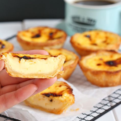 my bare cupboard: Portuguese egg tarts Egg Tart Recipe, Portuguese Tarts, Custard Tarts Recipe, Portuguese Egg Tart, Custard Cake Recipes, Chinese Dessert, Custard Tart, Small Desserts, Egg Tart