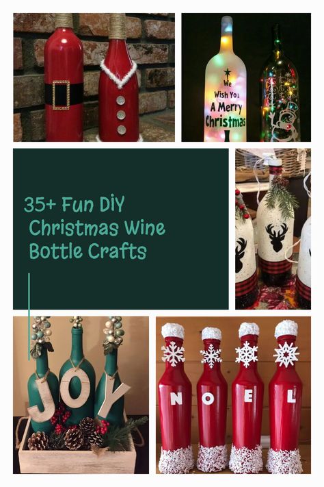 35+ Fun DIY Christmas Wine Bottle Crafts How To Frost Wine Bottles Diy, Christmas Wine Bottles With Lights, Winter Wine Bottle Crafts, Spring Wine Bottle Crafts, Wine Bottle Christmas Crafts, Christmas Bottle Ideas, Christmas Wine Bottle Crafts, Christmas Wine Bottle Crafts Diy, Wine Bottle Dressing