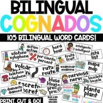 BILINGUAL Looking for a way to display the English Spanish cognates in your bilingual or dual language classroom This resource includes 105 word wall cards This resource is ideal for any K-5 bilingual dual language classroom What s included 105 BILINGUAL word wall cards with black text105 BILINGU #spanishlearn #spanishlanguage #spanishlesson #spanish # Language Classroom Decor, Spanish Cognates, Bilingual Classroom Decor, Language Classroom, Dual Language Classroom, Bilingual Classroom, Math Anchor Charts, Picture Writing Prompts, Word Wall Cards