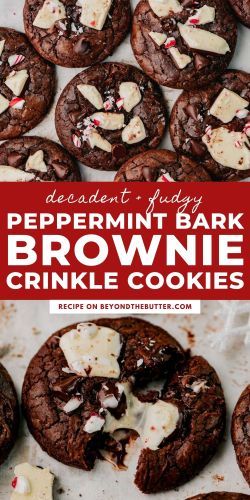 Brownie Crinkle Cookies, Cookies With Peppermint, Holiday Baking Gifts, Peppermint Bark Cookie, Copycat Food, Flavored Cookies, Crinkle Cookies Recipe, Cookie Brownie Recipe, Ultimate Cookies