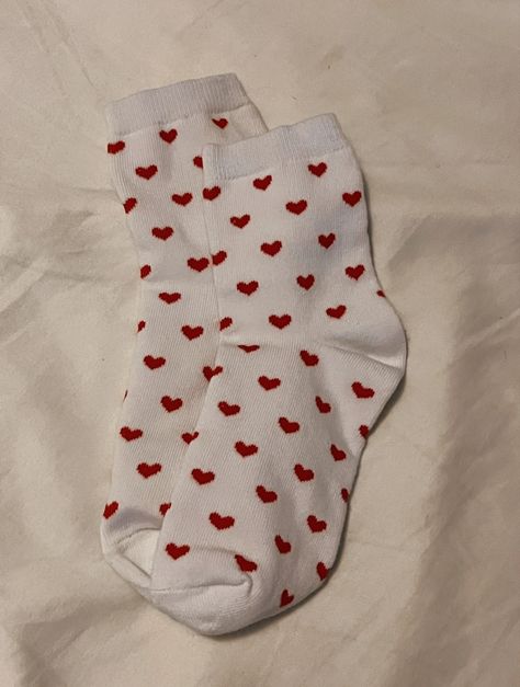 Red Hearts, Crew Socks, Socks, Bed, Red, White