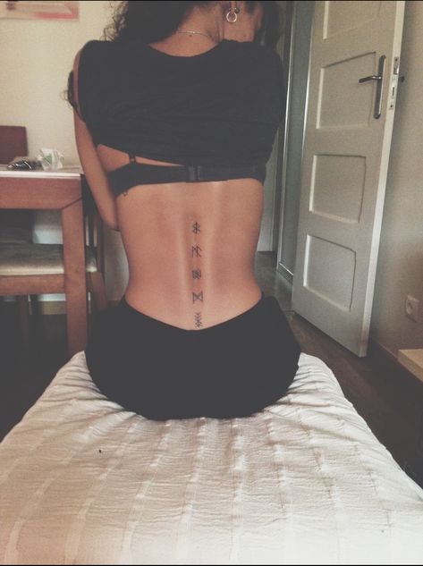 Norse Spine Tattoos For Women, Runes Spine Tattoo, Rune Spine Tattoos For Women, Runes Back Tattoo, Rune Spine Tattoo, Nordic Spine Tattoo, Slavic Runes Tattoo, Rune Back Tattoo, Viking Spine Tattoos For Women