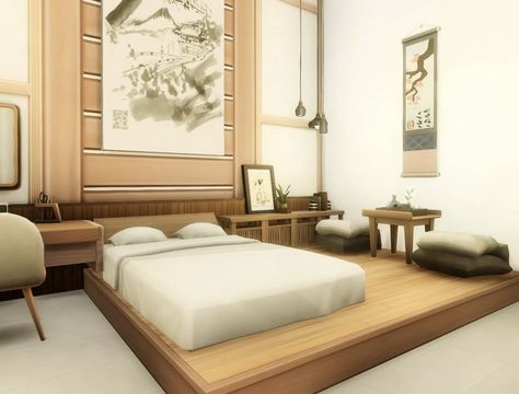 Modern Japanese Apartment, Japanese Apartment, Sims 4 Bedroom, Japanese Room, Sims Building, Sims House Plans, Fantasy House, Modern Japanese, Sims 4 Build