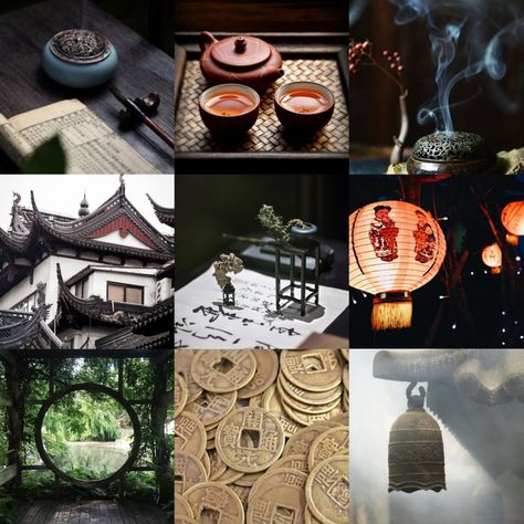 #aesthetic #chinese #tea #garden #architecture #coins Chinese Moodboard Aesthetic, Chinese Lifestyle Aesthetic, Asian Magic Aesthetic, 80s Chinese Aesthetic, Daoism Aesthetic, Chinese Book Aesthetic, Traditional China Aesthetic, Chinese Moodboard, Modern Chinese Architecture