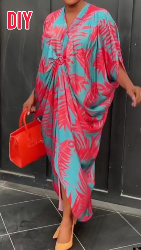 How to Cut And Sew a bubu gown with front draping bubu gown tutorial bubu gown tutorial bubu gown Styles #sewing #sewingtutorials Dolman Sleeve Maxi Dress, Bubu Gown, Irregular Dress, Gaun Fashion, Straight Clothes, Printed Casual Dresses, Dress Sleeve Styles, Half Sleeve Dresses, Plus Size Womens Clothing