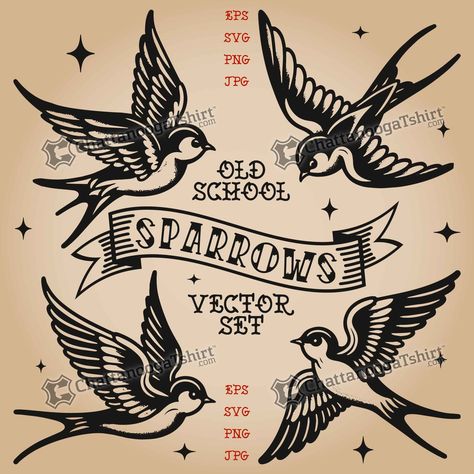 . Unique Sparrow Tattoos, Sparrow Drawing Tattoo, Traditional Sparrow Tattoo Design, Old School Sparrow Tattoo, Bird Tattoo Traditional Black, Sparrow Vs Swallow Tattoo, Traditional Tattoos Birds, Sparrow Chest Tattoo, Traditional Birds Tattoo