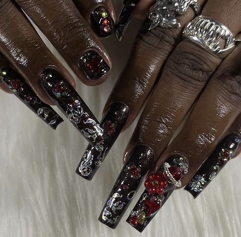 Rokku Gyaru Nails, Gore Nails, Rokku Gyaru, Gyaru Nails, Blood Nails, Vampire Nails, Dream Nails, Nail Inspiration, Nails Inspo