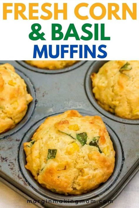 Savory Corn Muffins, Best Corn Muffins, Sweet Corn And Cheese Muffins, Cheese Corn Muffins, Bakery Style Corn Muffins, Meal Muffins, Basil Muffins, Corn Meal Muffins, Summer Bread