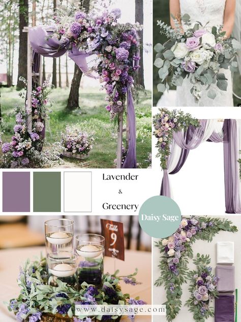 lavender purple wedding color idea Safe Green And Lavender Wedding, Lavender Purple Wedding, Champagne Wedding Themes, Sweetheart Table Flowers, Flower Swag, Wedding Colors Purple, Wedding Color Trends, Stunning Bridesmaid Dresses, Wedding Arch Flowers