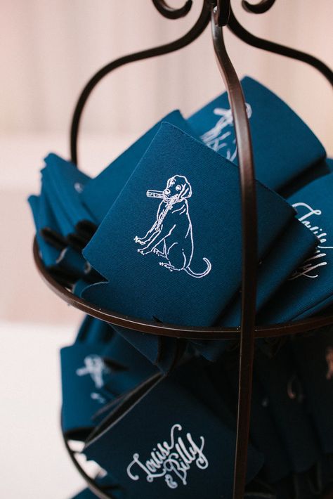 11 Adorable Wedding Favors For Dog-Lovers Dog Wedding Coozie, Birmingham Wedding, Wedding Koozies, Custom Koozies, Dog Sketch, Wedding Pets, Dog Logo, Southern Weddings, Cute Wedding Ideas