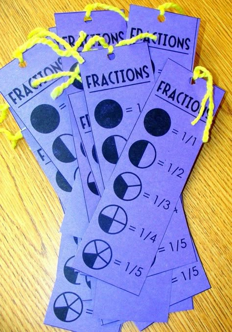 Make fraction reference cards that double as bookmarks. | 19 Inexpensive DIYs Every Elementary School Teacher Should Know Simple Diys, Teaching Fractions, Math Fractions, Elementary School Teacher, Homeschool Math, 4th Grade Math, 3rd Grade Math, 2nd Grade Math, Elementary Math