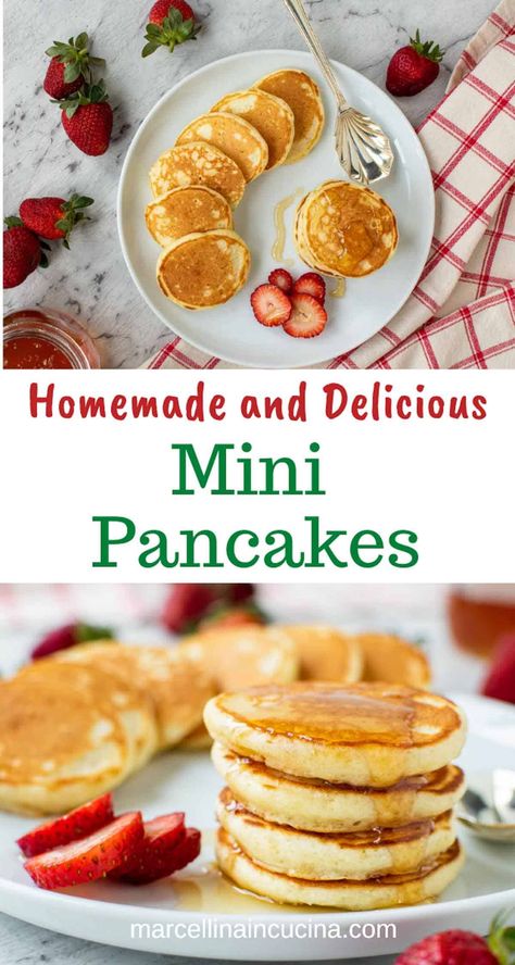 Mini Pancake Lunch Ideas, Mini Fluffy Pancakes Recipe, Make Ahead Mini Pancakes, Small Pancake Batch, Small Pancakes Ideas, Tiny Pancake Recipe, Mini Pancakes In Oven, Gluten Free Mini Pancakes, Homemade Mini Pancakes