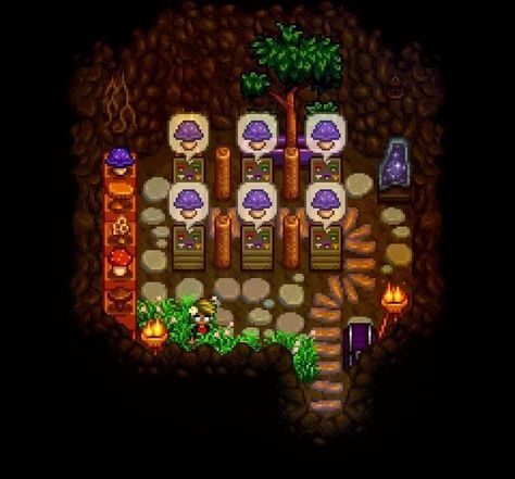 Stardew Valley Cave Design, Stardew Valley Mushroom Cave Layout, Stardew Mushroom Cave, Stardew Valley Cave Layout, Mushroom Cave Stardew Valley, Stardew Valley Cave, Stardew Valley Mushroom Cave, Stardew Design, Mushroom Cave