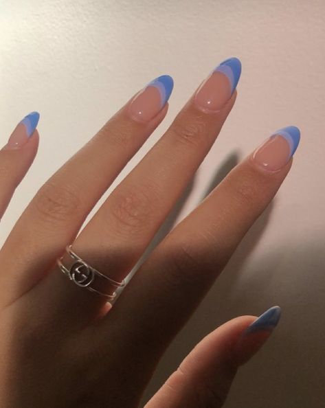 French Tip Acrylic Nails, Minimal Nails, Her Nails, Simple Acrylic Nails, Blue French, Almond Acrylic Nails, Cute Gel Nails, Acrylic Nails Coffin Short, Dipped Nails