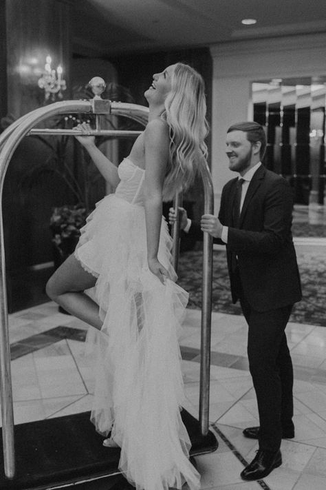 Bar Pre Wedding Photoshoot, Hotel Luggage Cart Photoshoot, Hotel Bar Wedding Photos, Classy Hotel Wedding, After Wedding Hotel Pictures, Old Hotel Engagement Photos, Engagement Photos Hotel Room, Classy Hotel Engagement Photos, Elevator Engagement Photoshoot