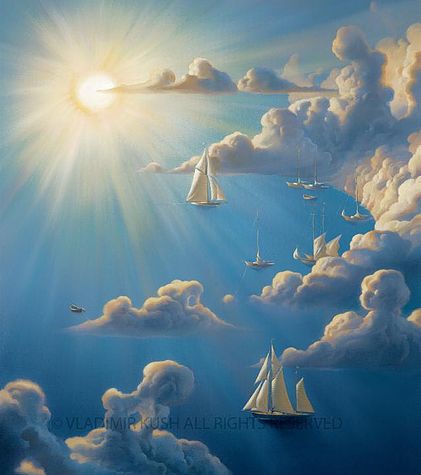 Heavenly Harbour by Vladimir Kush Sublimation on Metal - Signed and numbered  22" x 17.5" The Longworth Gallery Surreal Artwork, Magic Realism, Surrealism Painting, Tableau Art, Illusion Art, Pop Surrealism, Visionary Art, Dali, Surreal Art