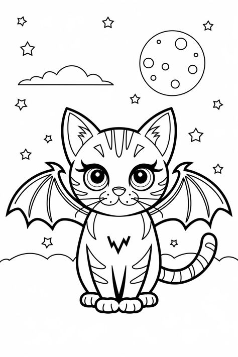 Fox Drawing Easy, Cute Cat Coloring Pages, Cat Colouring, Easy Halloween Drawings, Cute Halloween Drawings, Cat Coloring Pages, Fox Drawing, Cat Coloring, Kids Bedtime