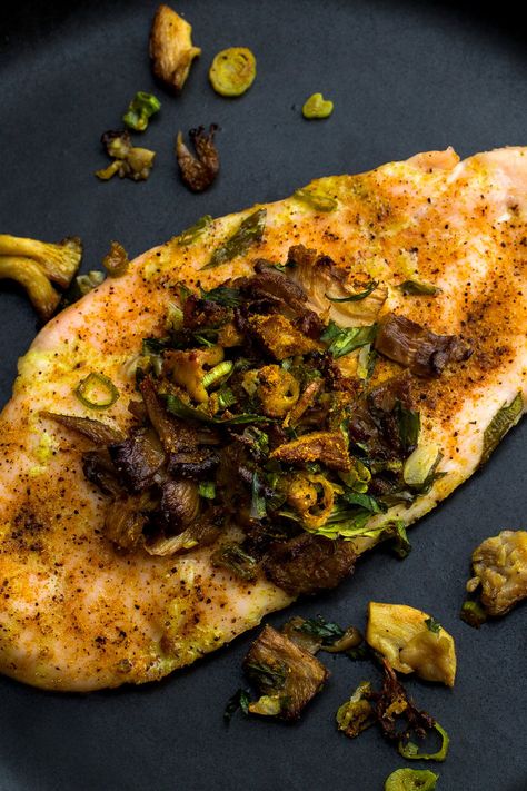 Chicken Paillard With Curried Oyster Mushrooms Recipe - NYT Cooking Pan Cooked Chicken Breast, Pan Cooked Chicken, Saltimbocca Recipe, Sautéed Chicken, Chicken Paillard, Chicken Wine, Oyster Mushroom Recipe, Sage Sauce, Chicken With Mushrooms